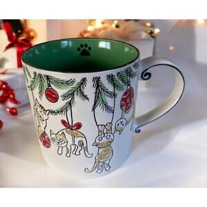 NEW Green Christmas Xmas Tree Lights Orange Tabby Cat Cats 21oz Coffee Tea Mug